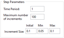 Step parameters frame with the default values.